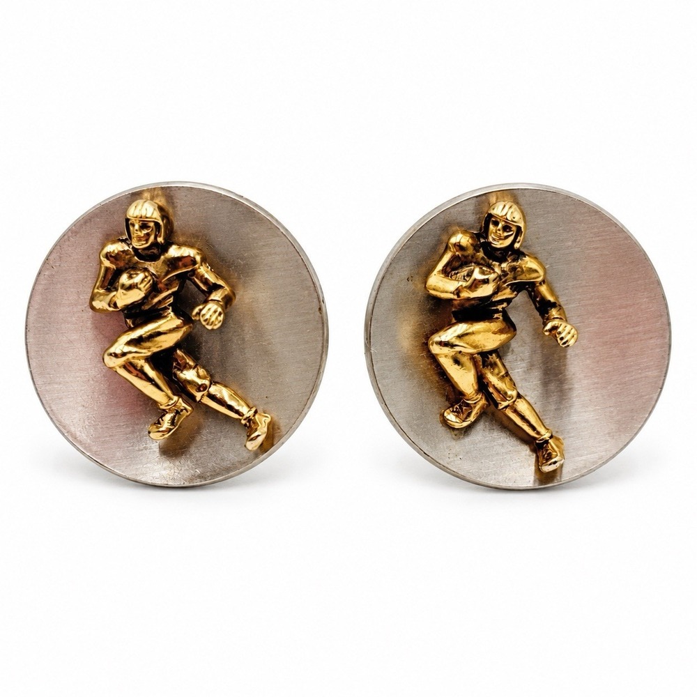 Vintage Swank Football Player Cufflinks Gold Silver Tone Sports Mens Figural